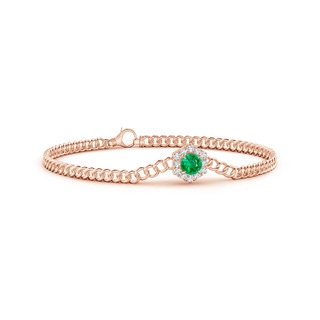 5mm AAA Round Emerald Bracelet with Hexagonal Diamond Halo in Rose Gold