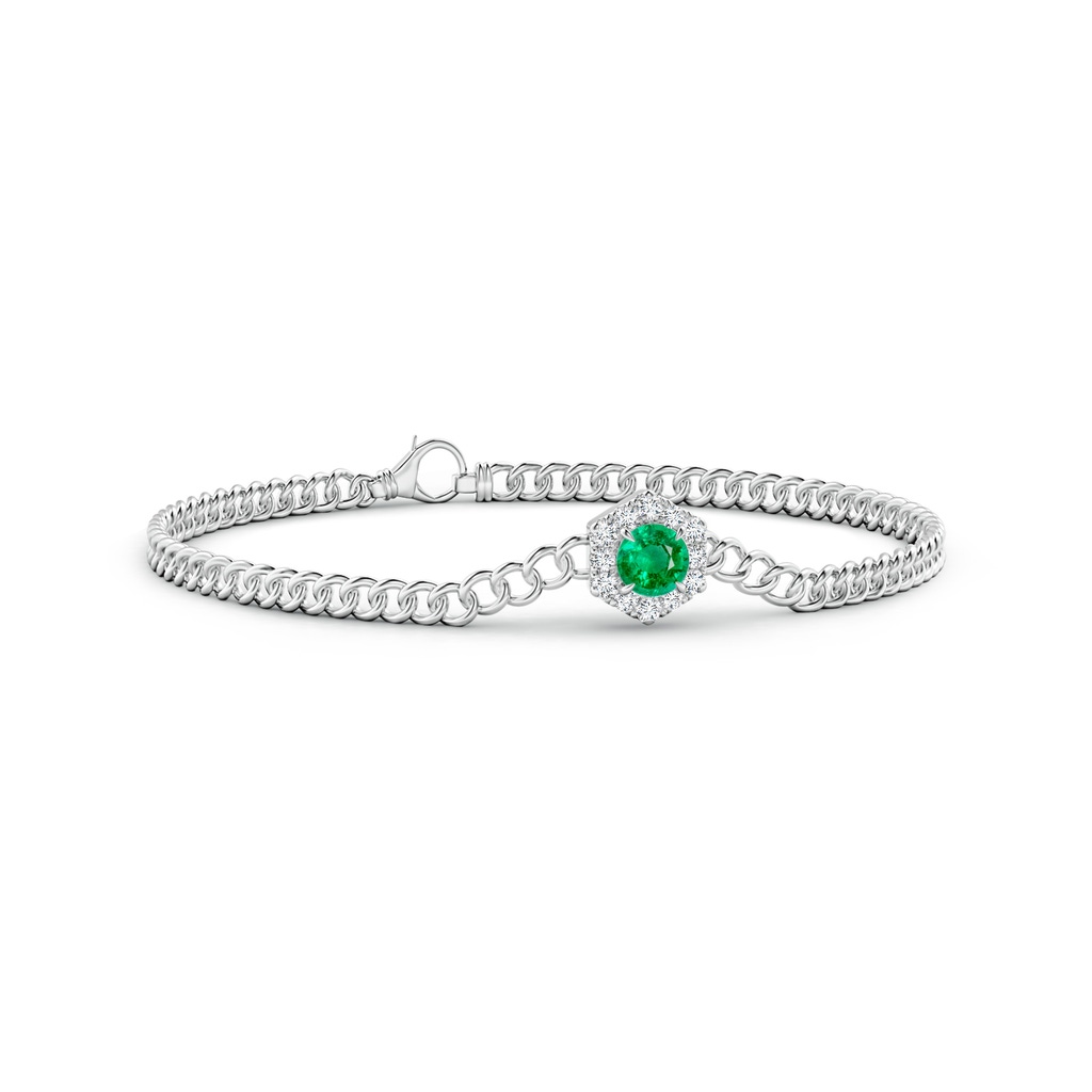 5mm AAA Round Emerald Bracelet with Hexagonal Diamond Halo in White Gold