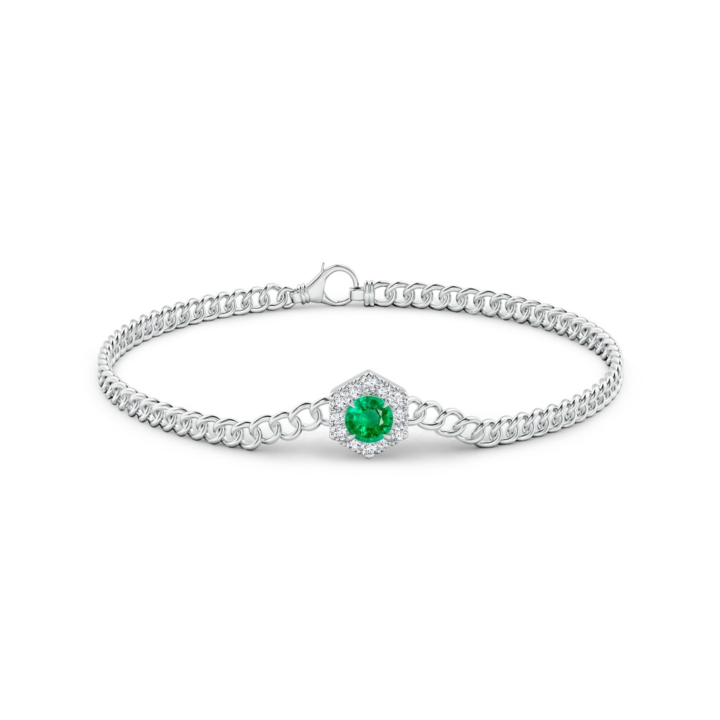 5mm AAA Round Emerald Bracelet with Hexagonal Diamond Halo in White Gold Side 1
