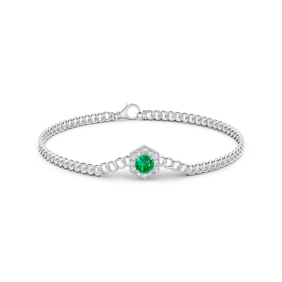 5mm AAA Round Emerald Bracelet with Hexagonal Diamond Halo in White Gold side 1