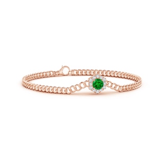 5mm AAAA Round Emerald Bracelet with Hexagonal Diamond Halo in Rose Gold
