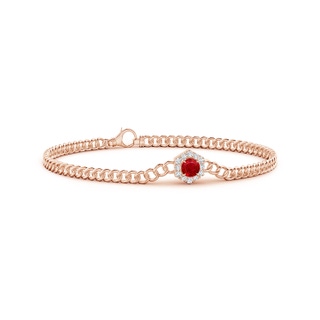 4mm AAA Round Ruby Bracelet with Hexagonal Diamond Halo in Rose Gold
