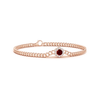 4mm AAAA Round Ruby Bracelet with Hexagonal Diamond Halo in Rose Gold