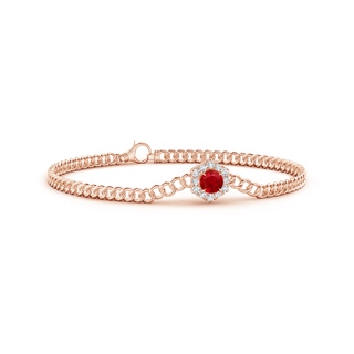 5mm AAA Round Ruby Bracelet with Hexagonal Diamond Halo in Rose Gold