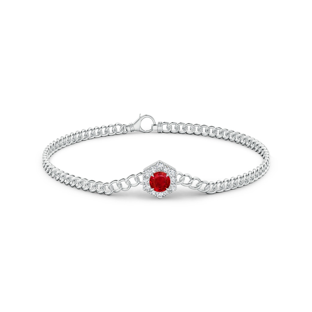 5mm AAA Round Ruby Bracelet with Hexagonal Diamond Halo in White Gold Side 1