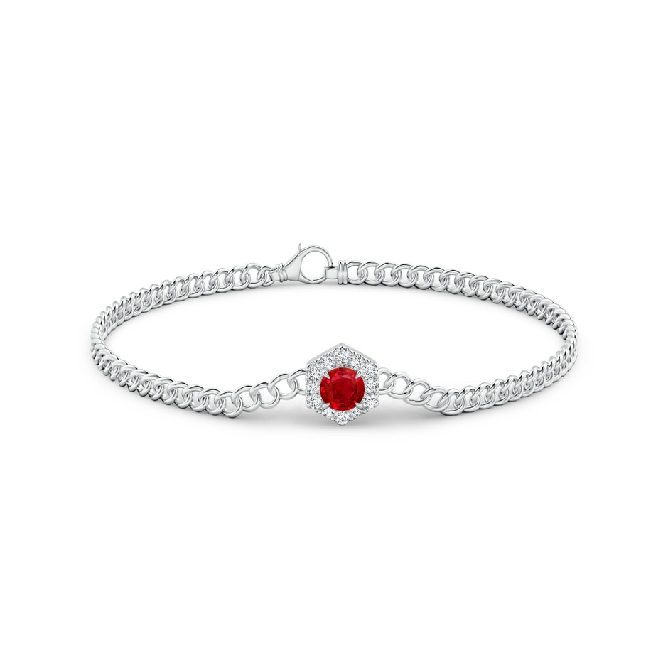 5mm AAA Round Ruby Bracelet with Hexagonal Diamond Halo in White Gold side 1