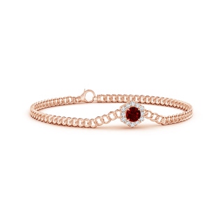 5mm AAAA Round Ruby Bracelet with Hexagonal Diamond Halo in Rose Gold