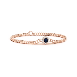 4mm A Round Sapphire Bracelet with Hexagonal Diamond Halo in Rose Gold