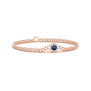 4mm AA Round Sapphire Bracelet with Hexagonal Diamond Halo in Rose Gold