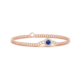 4mm AAA Round Sapphire Bracelet with Hexagonal Diamond Halo in Rose Gold