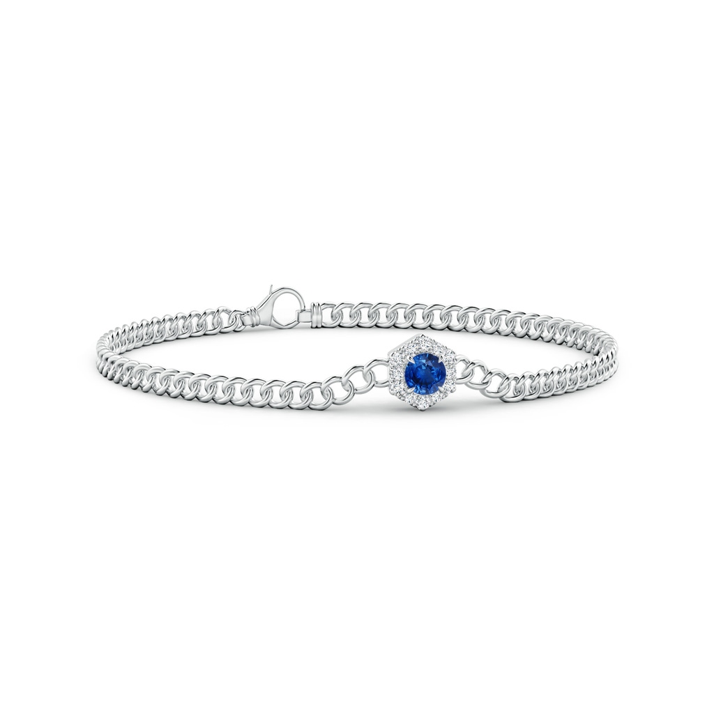 4mm AAA Round Sapphire Bracelet with Hexagonal Diamond Halo in White Gold