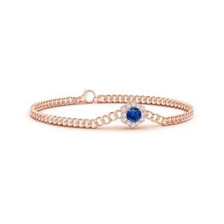 5mm AAA Round Sapphire Bracelet with Hexagonal Diamond Halo in Rose Gold