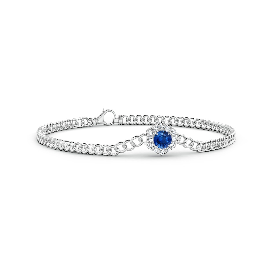 5mm AAA Round Sapphire Bracelet with Hexagonal Diamond Halo in White Gold 