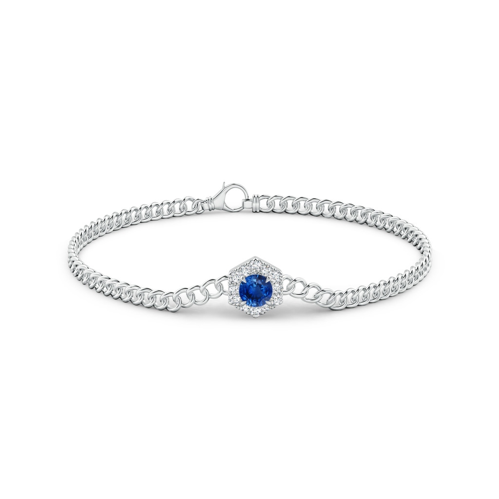 5mm AAA Round Sapphire Bracelet with Hexagonal Diamond Halo in White Gold Side 1