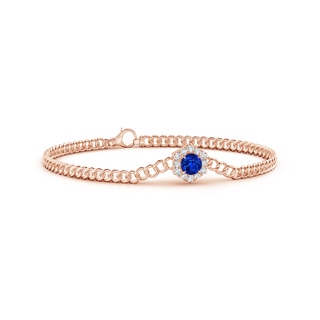 5mm AAAA Round Sapphire Bracelet with Hexagonal Diamond Halo in Rose Gold