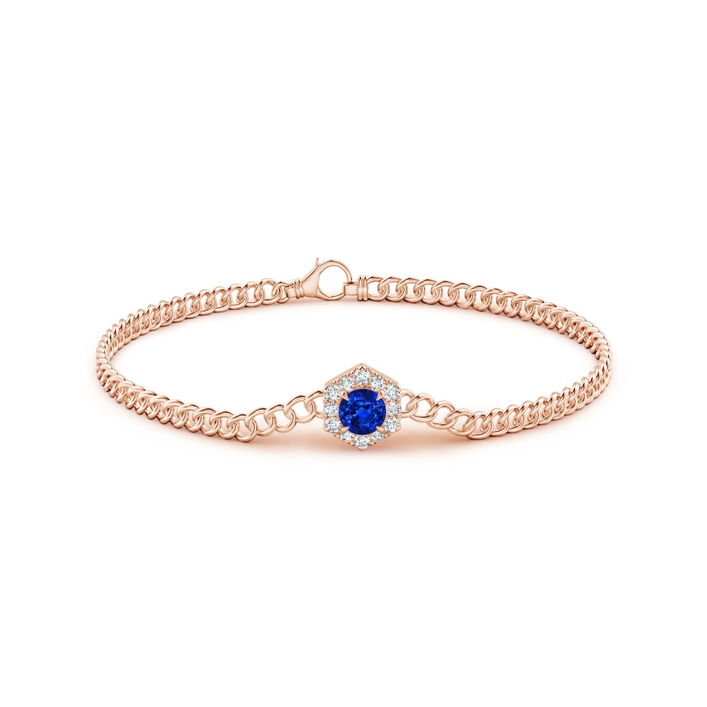 5mm AAAA Round Sapphire Bracelet with Hexagonal Diamond Halo in Rose Gold Side 1