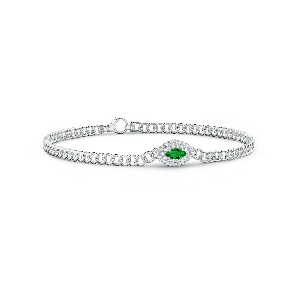 5x2.5mm AAA East West Marquise Emerald Double Halo Bracelet in White Gold