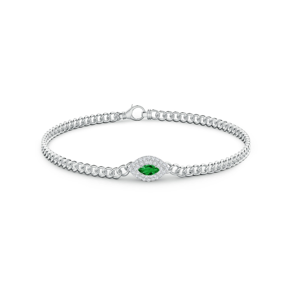 5x2.5mm AAA East West Marquise Emerald Double Halo Bracelet in White Gold Side 1
