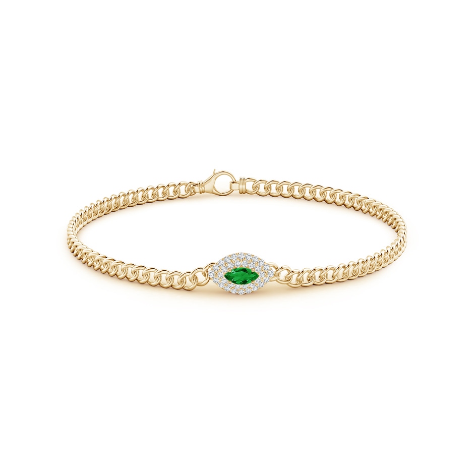 5x2.5mm AAA East West Marquise Emerald Double Halo Bracelet in Yellow Gold side 1