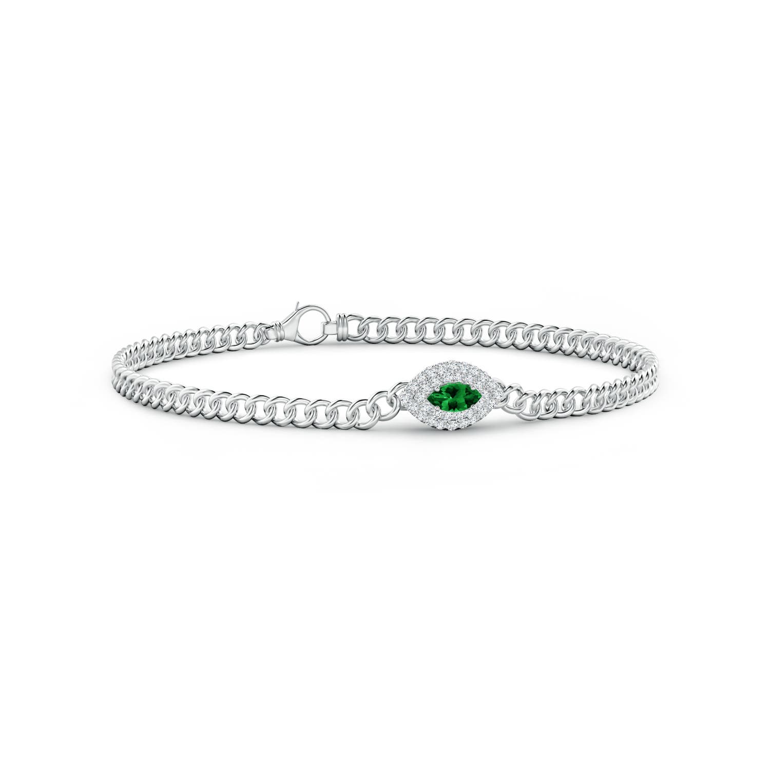 5x2.5mm AAAA East West Marquise Emerald Double Halo Bracelet in White Gold