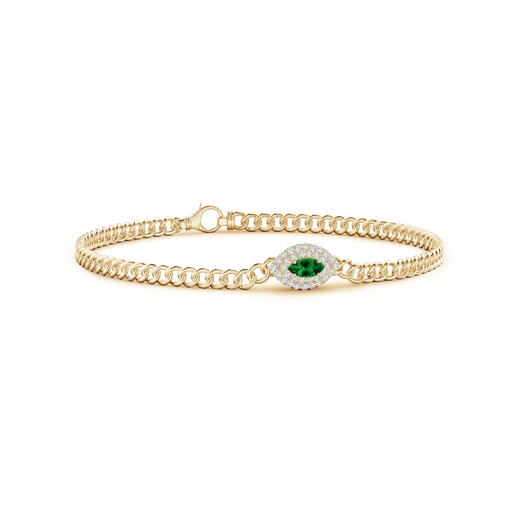 5x2.5mm AAAA East West Marquise Emerald Double Halo Bracelet in Yellow Gold