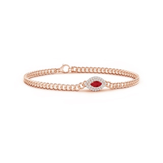 5x2.5mm AA East West Marquise Ruby Double Halo Bracelet in Rose Gold