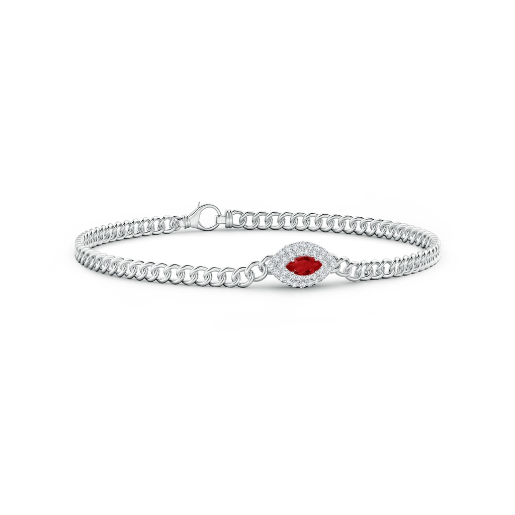 5x2.5mm AAA East West Marquise Ruby Double Halo Bracelet in White Gold
