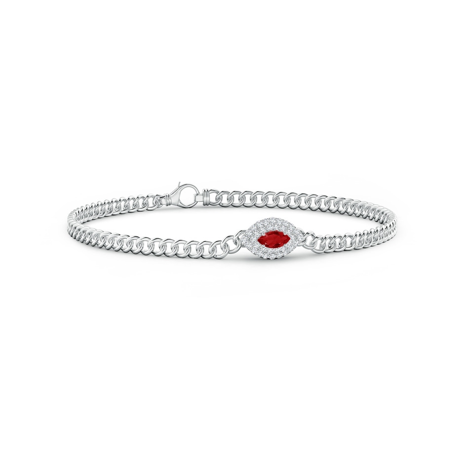 5x2.5mm AAA East West Marquise Ruby Double Halo Bracelet in White Gold 