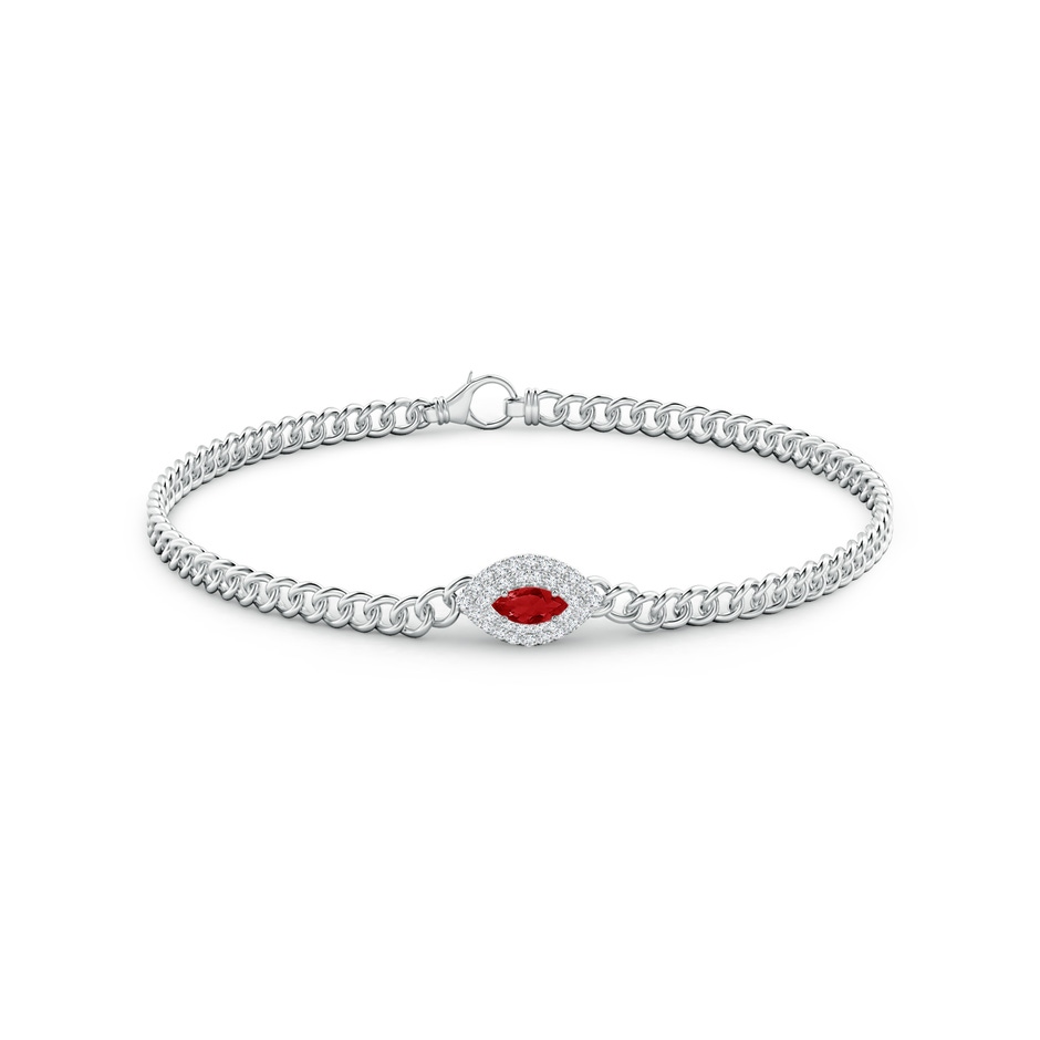 5x2.5mm AAA East West Marquise Ruby Double Halo Bracelet in White Gold side 1