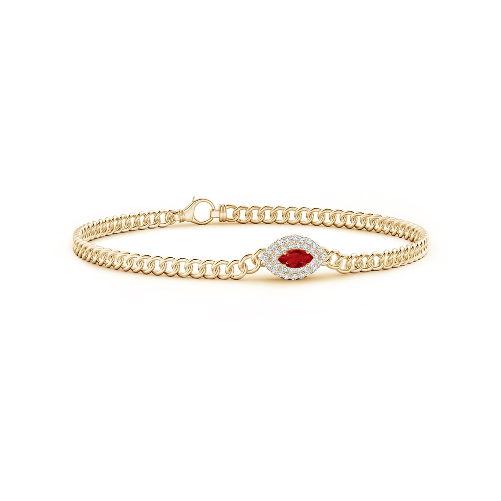 5x2.5mm AAA East West Marquise Ruby Double Halo Bracelet in Yellow Gold