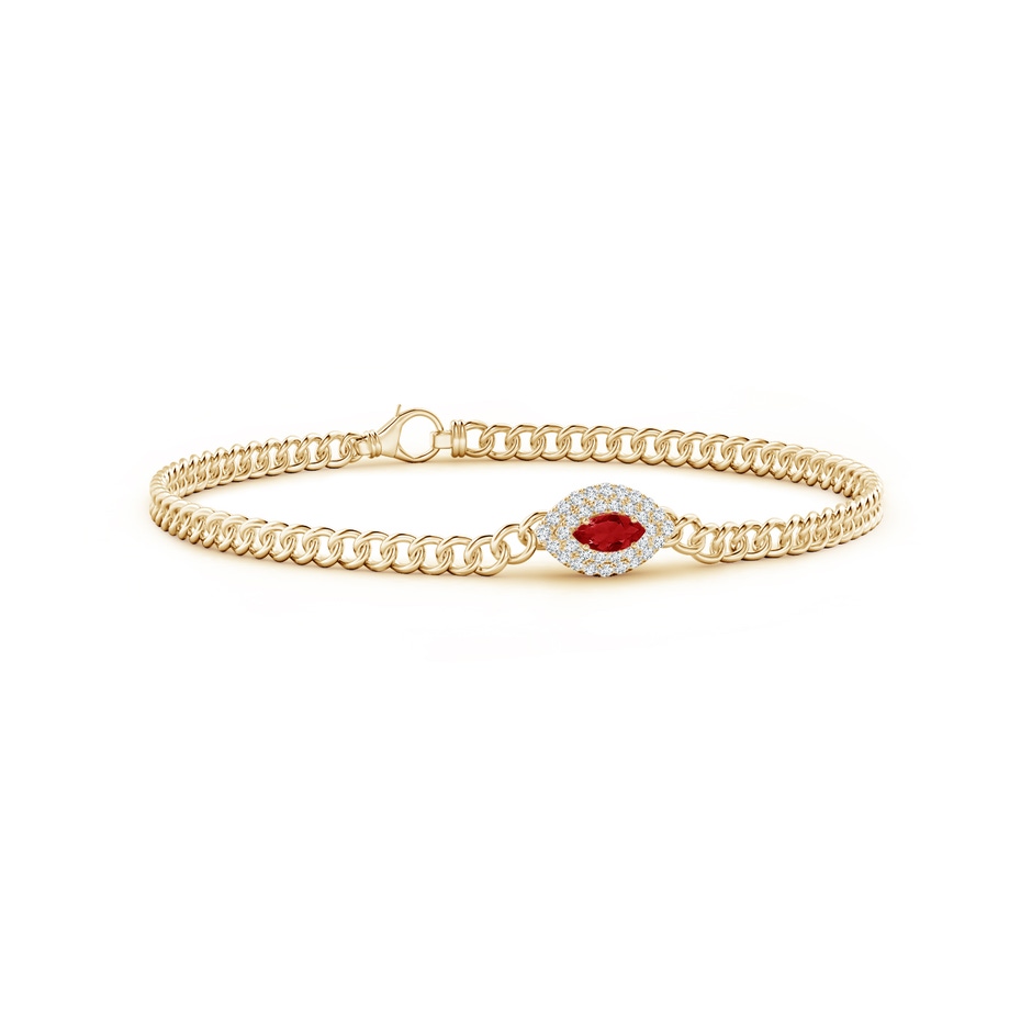 5x2.5mm AAA East West Marquise Ruby Double Halo Bracelet in Yellow Gold 