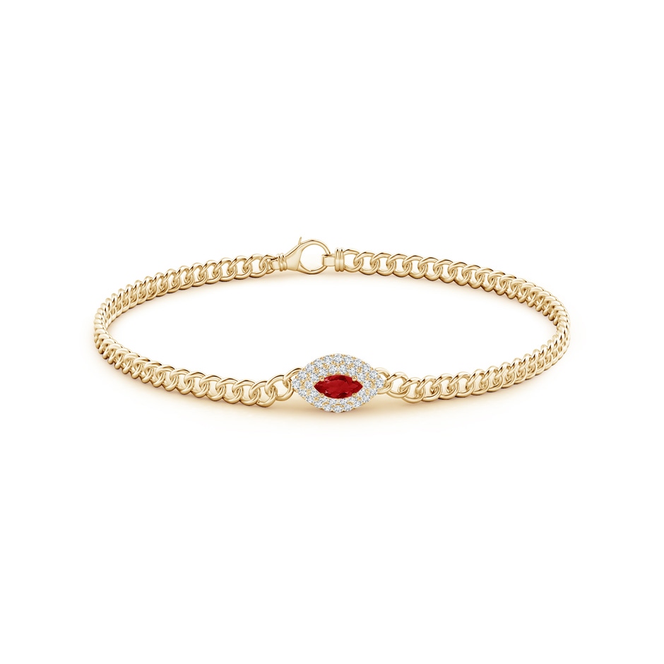 5x2.5mm AAA East West Marquise Ruby Double Halo Bracelet in Yellow Gold side 1