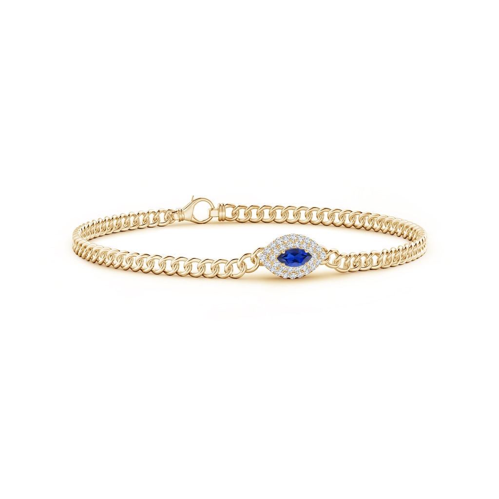 5x2.5mm AAA East West Marquise Sapphire Double Halo Bracelet in Yellow Gold