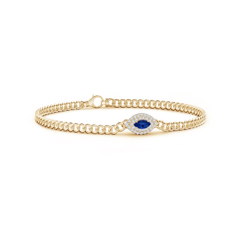 5x2.5mm AAAA East West Marquise Sapphire Double Halo Bracelet in Yellow Gold