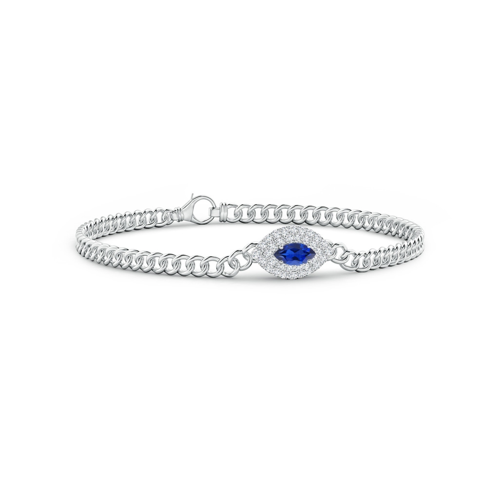 6x3mm AAA East West Marquise Sapphire Double Halo Bracelet in White Gold