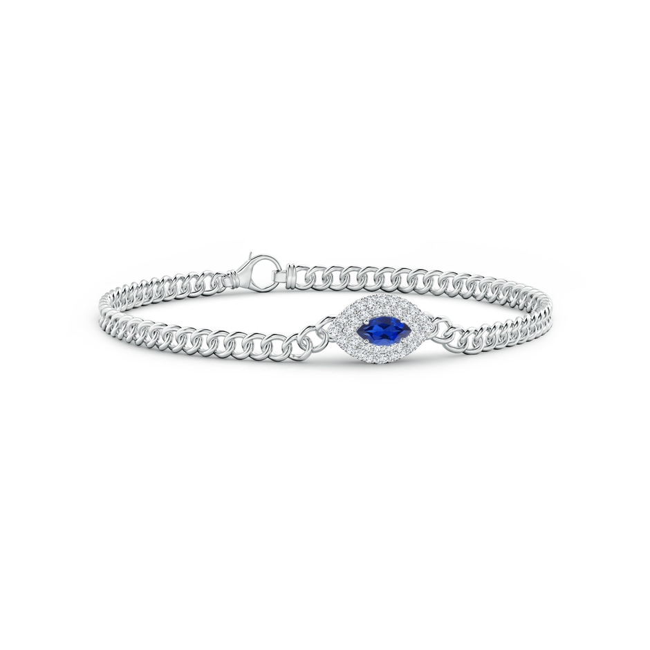 6x3mm AAA East West Marquise Sapphire Double Halo Bracelet in White Gold 