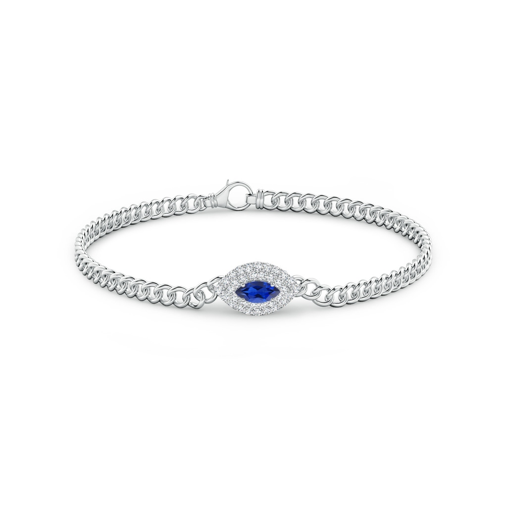 6x3mm AAA East West Marquise Sapphire Double Halo Bracelet in White Gold Side 1
