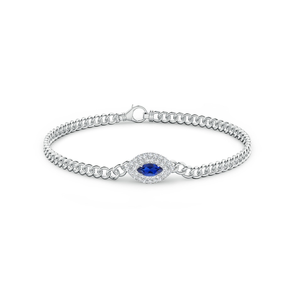 6x3mm AAA East West Marquise Sapphire Double Halo Bracelet in White Gold side 1