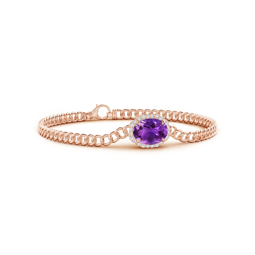 10x8mm AAAA Oval Amethyst Bracelet with Octagonal Halo in Rose Gold