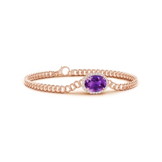 10x8mm AAAA Oval Amethyst Bracelet with Octagonal Halo in Rose Gold