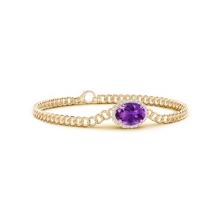 10x8mm AAAA Oval Amethyst Bracelet with Octagonal Halo in Yellow Gold