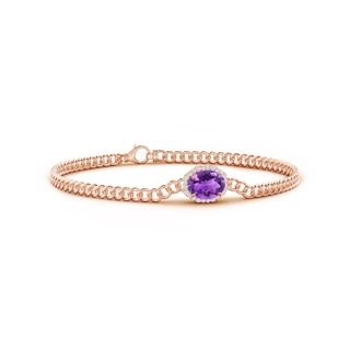 8x6mm AAA Oval Amethyst Bracelet with Octagonal Halo in Rose Gold