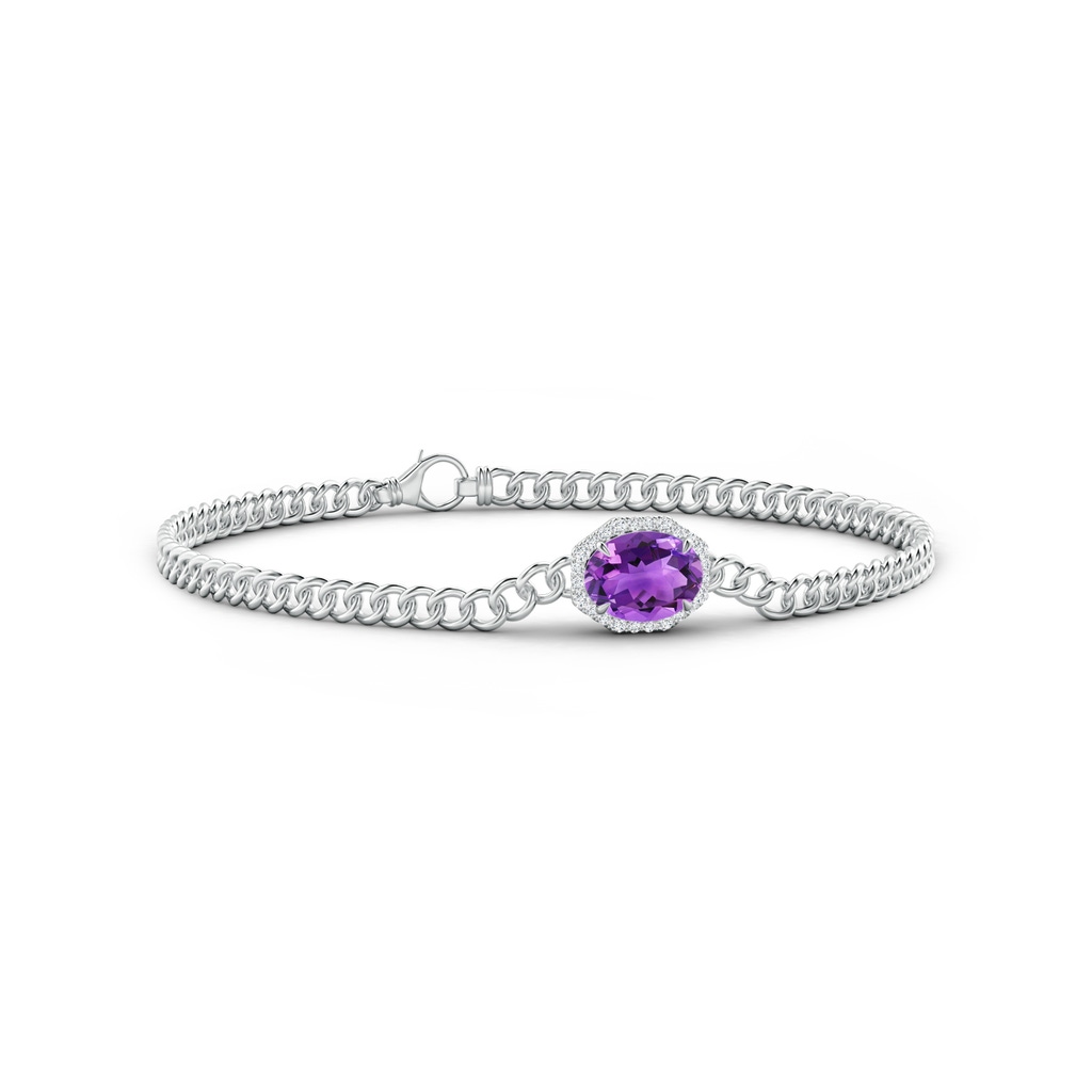 8x6mm AAA Oval Amethyst Bracelet with Octagonal Halo in White Gold