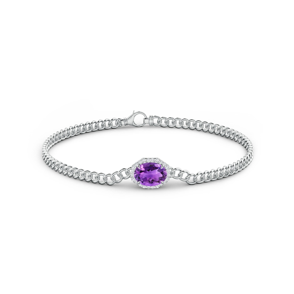 8x6mm AAA Oval Amethyst Bracelet with Octagonal Halo in White Gold side 1