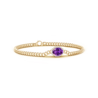 8x6mm AAAA Oval Amethyst Bracelet with Octagonal Halo in Yellow Gold