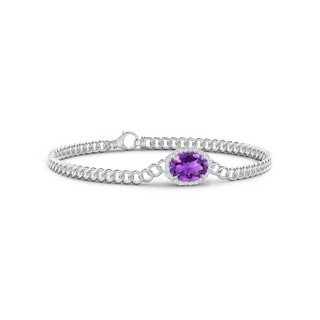 9x7mm AAA Oval Amethyst Bracelet with Octagonal Halo in White Gold