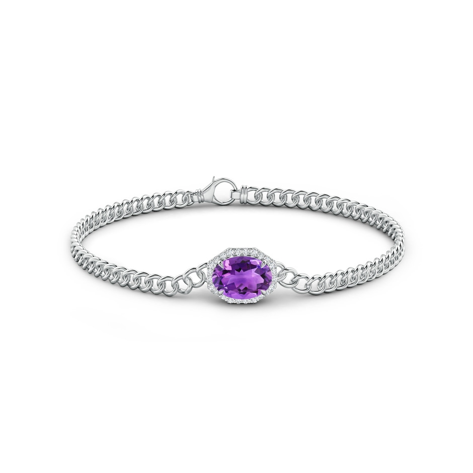 9x7mm AAA Oval Amethyst Bracelet with Octagonal Halo in White Gold side 1