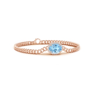 10x8mm AAAA Oval Aquamarine Bracelet with Octagonal Halo in Rose Gold