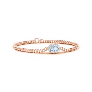 8x6mm A Oval Aquamarine Bracelet with Octagonal Halo in Rose Gold