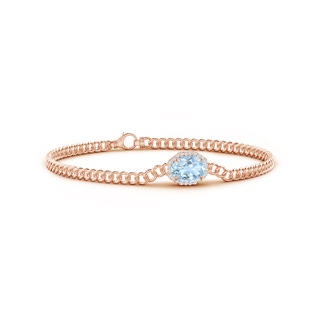 8x6mm AA Oval Aquamarine Bracelet with Octagonal Halo in Rose Gold